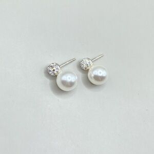 Sterling Silver Pearl Cluster Pave Earrings